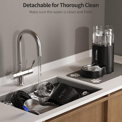 JUNSPOW Cat Water Dispenser with Placemat & Stainless Steel Bowl (4L Black)