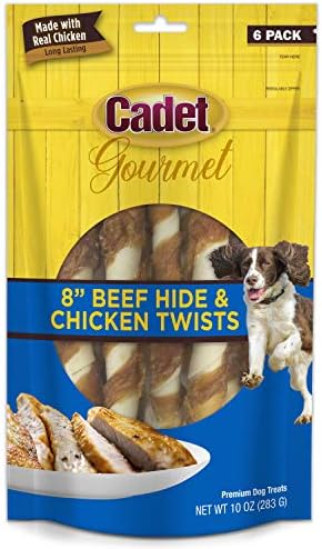 Cadet Gourmet Beef Hide & Chicken Twists Dog Treats, 6 Count, 8"