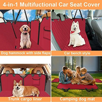 Mancro Dog Car Seat Cover, Waterproof Back Seat Pet Cover for Dogs, Red