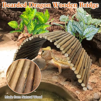 BNOSDM Reptile Hide Set Wooden Bridge Tortoise Hideout Climbing 15.7x5.9in