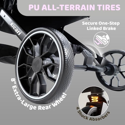 All-Terrain Dog Stroller for Small to Medium Dogs, Pet Stroller for Dogs & Cats Outdoor Walks, One-Hand Easy Fold, Double-Layer Anti-UV & Waterproof Canopy & Breathable Mesh, Charcoal Gray