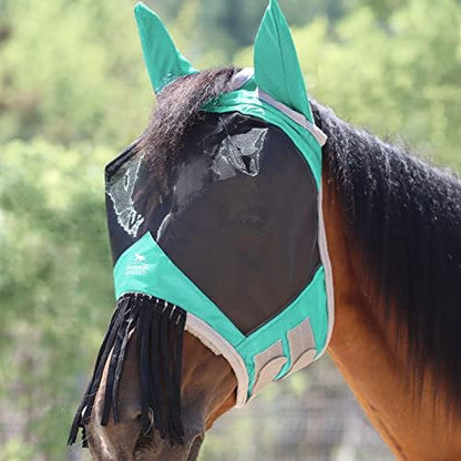 Harrison Howard CareMaster Horse Fly mask with Ears and Nose Fringe Fly Protector Defender Mask Summer Mint M