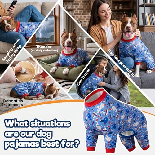 LovinPet Warm Dog Pajamas Large Size Dog, Blue Nautilus Print, M