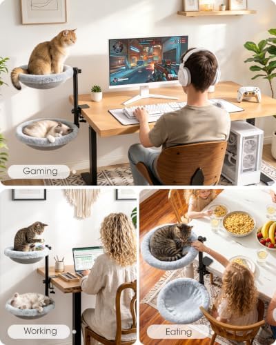 Double Cat Desk Bed, Purrlato Lockable 360° Swivel, Steel Frame, 15.7-Inch