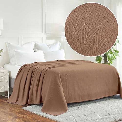 Superior Metro All-Season Cotton Blanket, Woven Blanket for Couch, Bed, Bedding, Farmhouse, Home Essentials, Cute and Cozy Bohemian Blankets, Herringbone Weave, King, Taupe