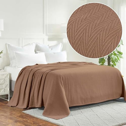 Superior Metro All-Season Cotton Blanket, Woven Blanket for Couch, Bed, Bedding, Farmhouse, Home Essentials, Cute and Cozy Bohemian Blankets, Herringbone Weave, Twin Size, Taupe