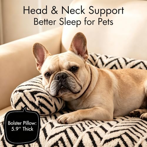 Calming Dog Couch Bed Mats with Neck and Head Support, Fluffy Plush Pet Sofa Cover for Small Medium Dogs and Cats, Non-Slip Bottom, Machine Washable