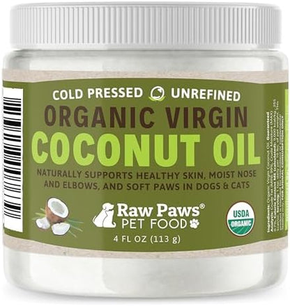 Raw Paws Virgin Organic Coconut Oil for Dogs & Cats (4-oz) - Skin & Coat