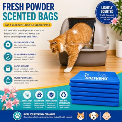 Cat Litter Waste Bags (500 ct., Blue) Bulk Dog Poop Bags with Easy Tie Handles Fresh Powder Scented Doggy Poop Diaper Bag Disposable Sanitary Pad Waste Bags (500 Bags)