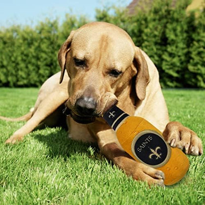 NFL New Orleans Saints Beer Bottle Plush Dog & CAT Squeak Toy - Cutest Stadium SODA Bottle Snack Plush Toy for Dogs & Cats with Inner Squeaker & Beautiful Football Team Name/Logo