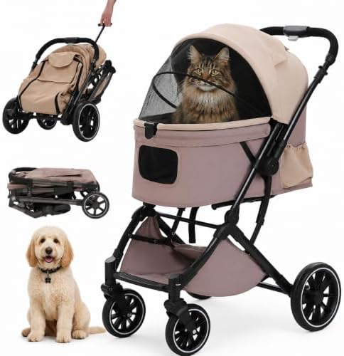 MUTTROS Pet Stroller for Dogs & Cats, 66lbs, Khaki