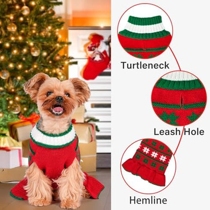 KYEESE Dog Christmas Sweater Dress for Medium Large Dogs with Snowflake