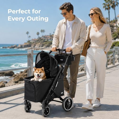 X6 Pet Stroller for Medium Large Pets Up to 70Lbs, Black
