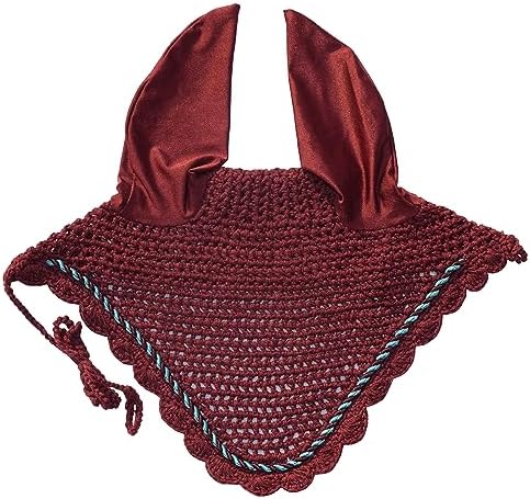 Elegant Horse Ear Bonnet, Fly Veil & Fly Mask – Superior Fly Protection with Style and Comfort for Every Ride (Maroon/Burgundy, Pony)