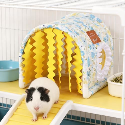 Guinea Pig Hideout Tunnel - Stable Washable Small Animal Tunnel Hide with Curtains,Guinea Pig Accessories for Hamster/Chinchilla/Dwarf Rabbit/Ferret (Blue, Large)