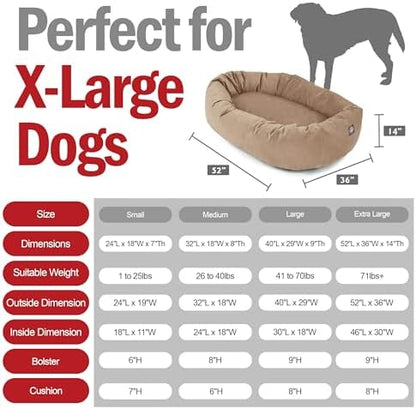 Majestic Pet 52 Inch Suede Calming Dog Bed Washable – Cozy Soft Round Dog Bed w/Spine Support for Dogs to Rest Head - Fluffy Donut Dog Bed 52x35x11 (Inch) - Round Pet Bed X- Large – Stone (2025)