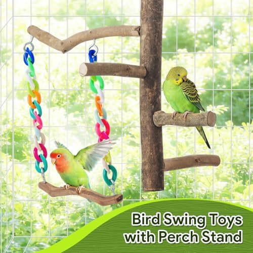 Bird Toys, Bird Swing Toys with Perch Stand, Cage Accessories for Cockatiels, Parakeets & Other Medium Birds