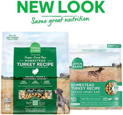 Open Farm Freeze Dried Raw Dog Food, Turkey Bite-Sized Morsels, 22oz Bag