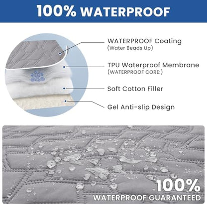 Waterproof Dog Blanket, Non-Slip Soft Pet Bed Cover, Couch Cover for Dogs Washable, Protects Sofa, Furniture, Crate, Car, Tear Resistant Leakproof Pet Blanket (68x82 Inch, Light Grey)