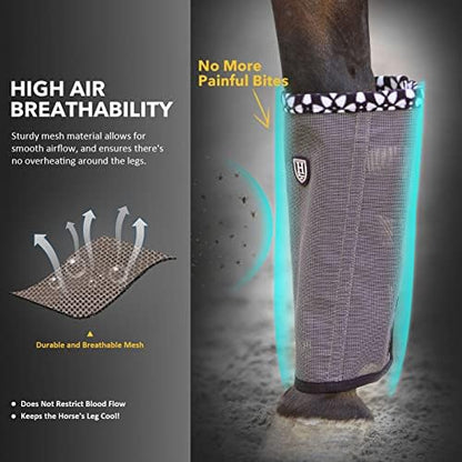 Fine Mesh Fly Boots Loose Fitting & Non-Slip Horse Fly Leggings Fleece Air Flow (Set of 4)