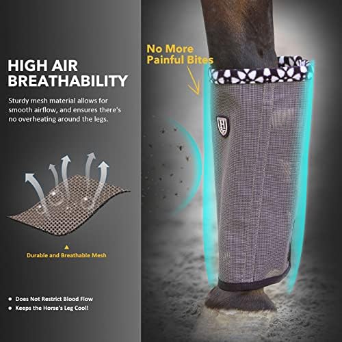 Fine Mesh Fly Boots Loose Fitting & Non-Slip Horse Fly Leggings Fleece Air Flow (Set of 4)