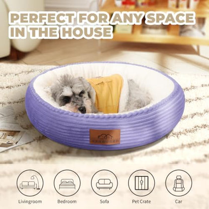 Zerbuger 23in Violet Round Dog Bed Sofa for Dogs Cats, Machine Washable