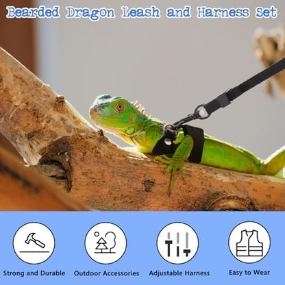 3 Pack Bearded Dragon Harness and Leash, Adjustable Bearded Dragon Leash and Harness Set with Traction Rope Bearded Dragons Clothes for Lizards and Other Small Reptiles (3 Sizes)