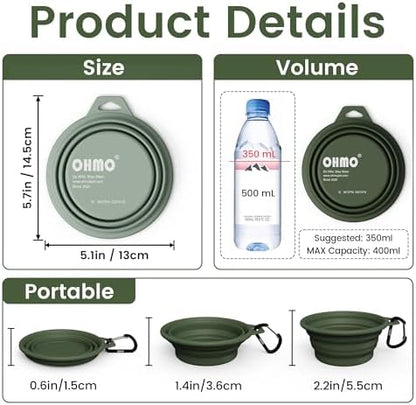 OHMO Small Collapsible Dog Bowls, Steel Rim, 12oz, 2pcs, Camo&Sage Green