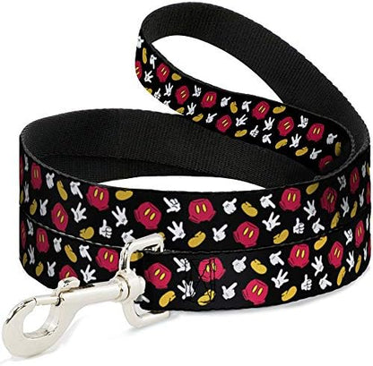 Buckle-Down Dog Leash Mickey Mouse Costume Elements Scattered Black Multicolor, 6 Feet Long, 1/2" Wide