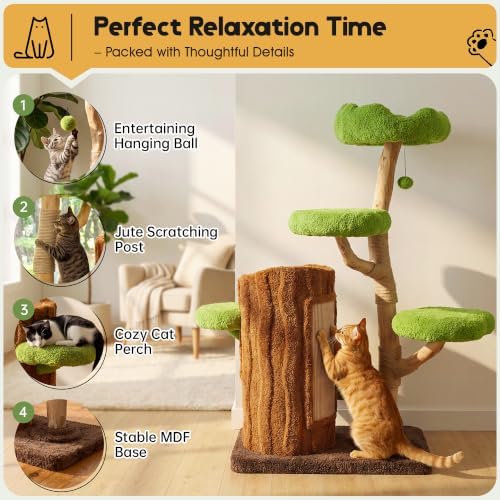 KAMABOKO 57" Tall Indoor Cat Tree, Large Tower with 2 Condos & Sisal Scratching Pad