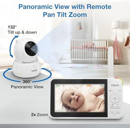 VTech Baby Monitor No WiFi, 5" Screen & Remote Pan-Tilt-Zoom for Newborns – Hack-Proof, 17Hr Battery, 1000ft Range, Auto Night Vision, Temperature Sensor, Two-Way Talk | VM924