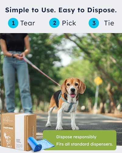 Wooflinen Home Compostable Dog Poop Bags – Leak-Proof Dog Poop Bags Rolls – Large 9x13”, Durable, Easy Tear – Made from Plant & PBAT Material – For Big & Small Dogs – 720 Count (48 Rolls)