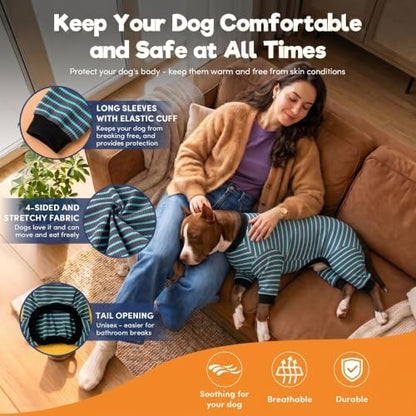 LovinPet Dog PJS Apparel for Large Dogs, Cyan Blue Stripe, XL