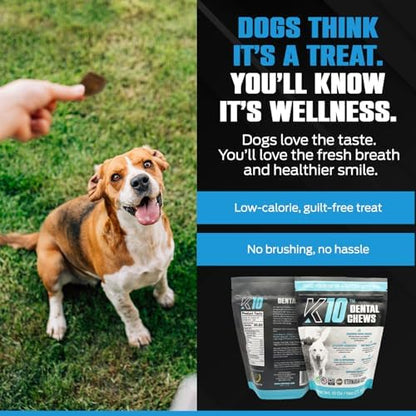 K10 Dental Chews for Dogs, Supports Dental & Oral Wellness, 60 Count