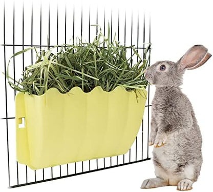 Litewoo Rabbit Hanging Hay Feeder Rack Wall-Mounted for Guinea Pig, Yellow