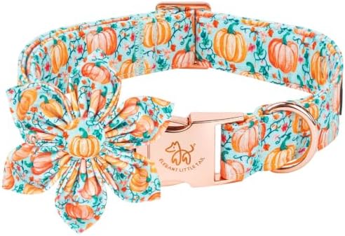 Elegant little tail Halloween Dog Collar, Pink Pumpkin Flower Girl Pet Collars for Female Dogs Pet Adjustable Puppy Collars with Flowers for Small Medium Large Dogs