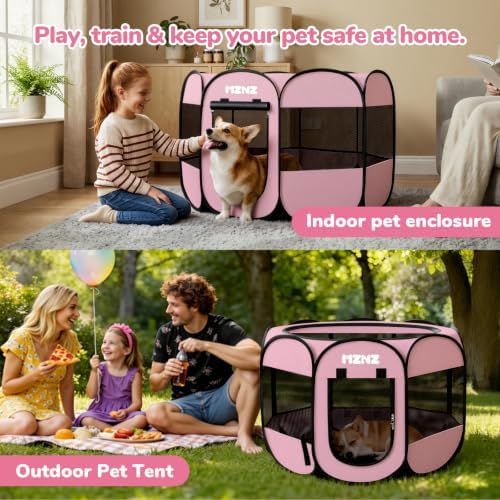 Dog Cat Small Animal Puppy Playpen Crate, Medium, Whole Pink