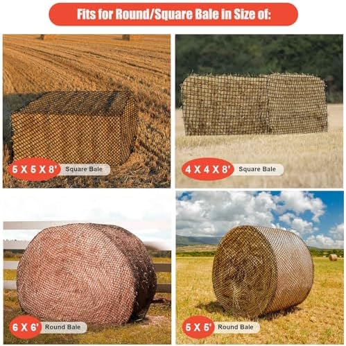 6 * 6ft Completely Upgraded Bolded Round Bale Hay Net for Horses&Livestock, Large Heavy Duty Round Bale Hay Net, 12-Strand Knotless Slow Feeder Hay Net with 2.2inches Holes