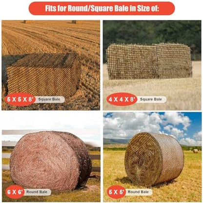 6 * 6ft Completely Upgraded Bolded Round Bale Hay Net for Horses&Livestock, Large Heavy Duty Round Bale Hay Net, 12-Strand Knotless Slow Feeder Hay Net with 2.2inches Holes