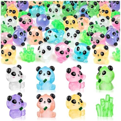 18PCS Luminous Mini Resin Panda Figurines with 2 Bamboos for Dollhouse