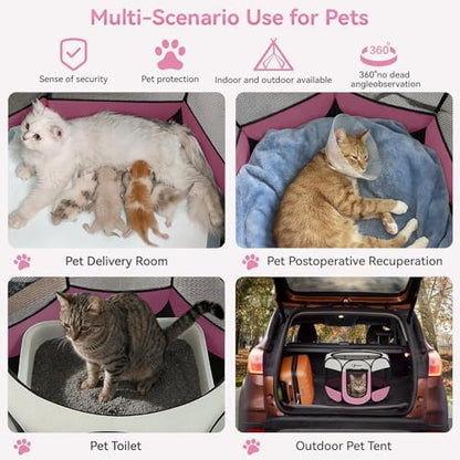 Sieidihit Dog Cat Pet Playpen Puppy Crate Cage Indoor Outdoor, Small Pink