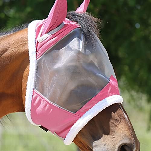 Harrison Howard CareMaster Horse Fly Mask UV Protective Fine Mesh with Extra Wool Soft Touch on Skin Light Pink-Silver S