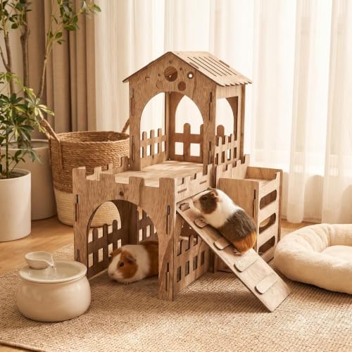HIIMALEX Large Bunny Castle Sturdy House for Rabbits Ferrets Guinea Pigs
