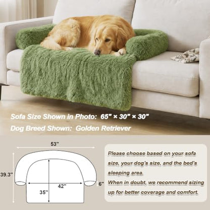 GGIB Calming Dog Bed Fluffy Plush Dog Mat for Furniture Protector with Removable Washable Cover for Large Medium Small Dogs and Cats (Extra Large (53x39.3x6), Grass Green)