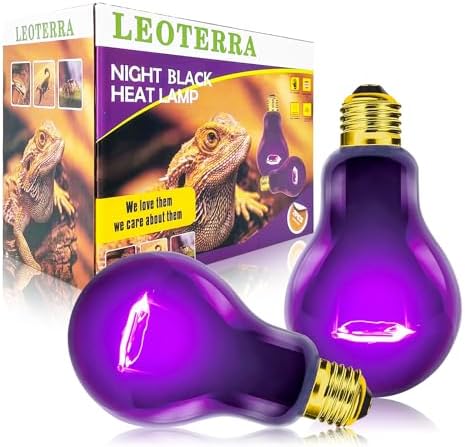 Leoterra Purple Moonlight Night Heat Lamp 2PACK 50W 10-20 Gallons Tank Use Heat Bulb for Lizard Bearded Dragon Leopard Snake Turtle,Easy to Install 2000+ Hours, Fits E26 110v