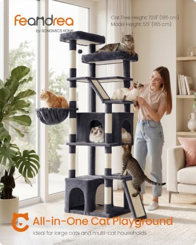 Feandrea Large Cat Tree, 72.6" Tall Sturdy Cat Tower for Indoor, Dark Gray