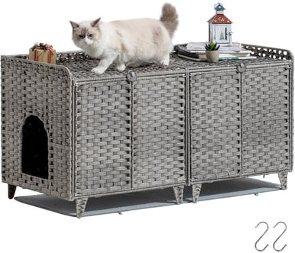 SETVSON Cat Litter Box Enclosure for 2 Cats, Double Room Cabinet, Gray