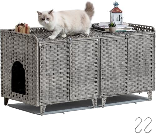 SETVSON Cat Litter Box Enclosure for 2 Cats, Double Room Cabinet, Gray