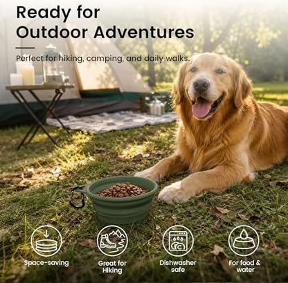 OHMO Large Collapsible Dog Bowls for Travel, 27oz, 2pcs, Camo&Sage Green