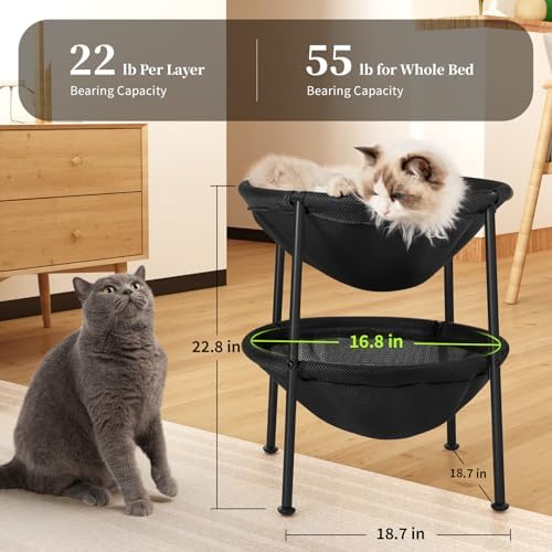 JUNSPOW Double Cat Bed Black, Breathable for 2 Cats 22.8in x18.7in x 18.7in